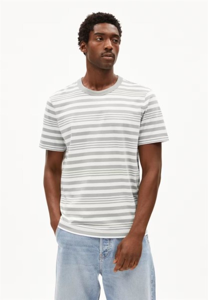 Armedangels Herren T-Shirt Maarkos Bold Stripes oatmilk-seagreen