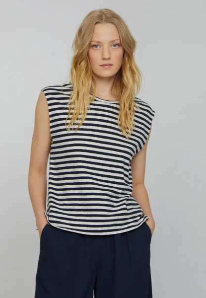 Recolution Damen T-Shirt Zinnia Stripes dark navy
