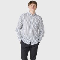 Klitmoller Collective Herren Hemd Dennis Leinen striped cream navy