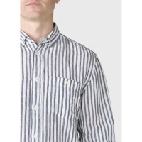 Klitmoller Collective Herren Hemd Dennis Leinen striped cream navy