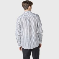 Klitmoller Collective Herren Hemd Dennis Leinen striped cream navy