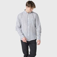 Klitmoller Collective Herren Hemd Dennis Leinen striped cream navy