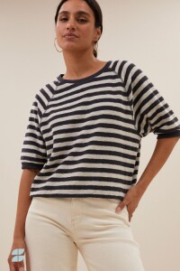 by bar Damen T-Shirt Neva Slub Stripe jet black