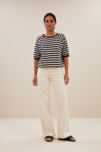 by bar Damen T-Shirt Neva Slub Stripe jet black