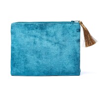Phoenix Import Samtbeutel mit Reißverschluss blau mit Blumen