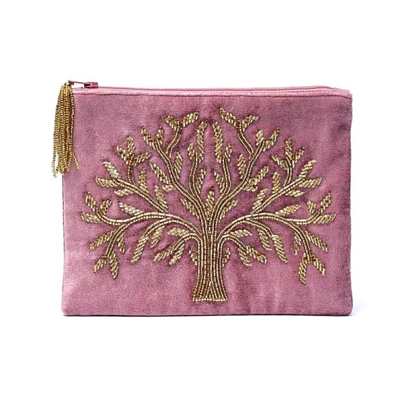 Phoenix Import Samtbeutel mit Reißverschluss rosa mit Lebensbaum