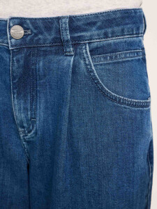 Lanius Damen Hose High-Waist Marlenejeans mit Bundfalte mid blue denim