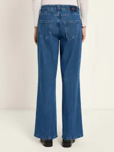 Lanius Damen Hose High-Waist Marlenejeans mit Bundfalte mid blue denim