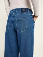 Lanius Damen Hose High-Waist Marlenejeans mit Bundfalte mid blue denim