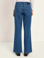 Lanius Damen Hose High-Waist Marlenejeans mit Bundfalte mid blue denim
