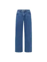 Lanius Damen Hose High-Waist Marlenejeans mit Bundfalte mid blue denim