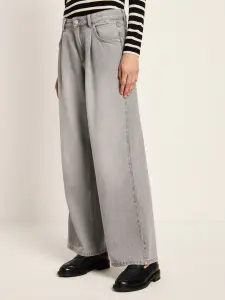Lanius Damen Hose High-Waist Marlenejeans mit Bundfalte light grey denim