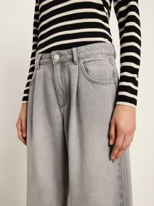 Lanius Damen Hose High-Waist Marlenejeans mit Bundfalte light grey denim