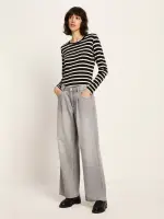 Lanius Damen Hose High-Waist Marlenejeans mit Bundfalte light grey denim