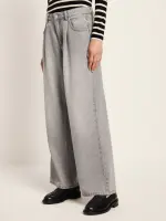 Lanius Damen Hose High-Waist Marlenejeans mit Bundfalte light grey denim