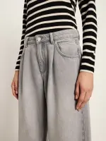 Lanius Damen Hose High-Waist Marlenejeans mit Bundfalte light grey denim