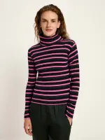 Lanius Damen Longsleeve Rollkragenshirt in Rippoptik GOTS black / pink