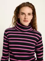 Lanius Damen Longsleeve Rollkragenshirt in Rippoptik GOTS black / pink
