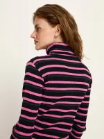 Lanius Damen Longsleeve Rollkragenshirt in Rippoptik GOTS black / pink