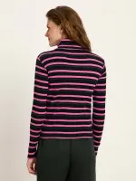 Lanius Damen Longsleeve Rollkragenshirt in Rippoptik GOTS black / pink