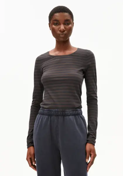 Armedangels Damen Longsleeve Einiaara stripes walnut cream-dark steel