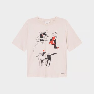 Dedicated Damen T-Shirt Vadstena Star Boots Oat White