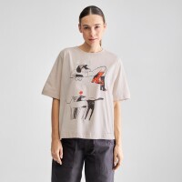 Dedicated Damen T-Shirt Vadstena Star Boots Oat White