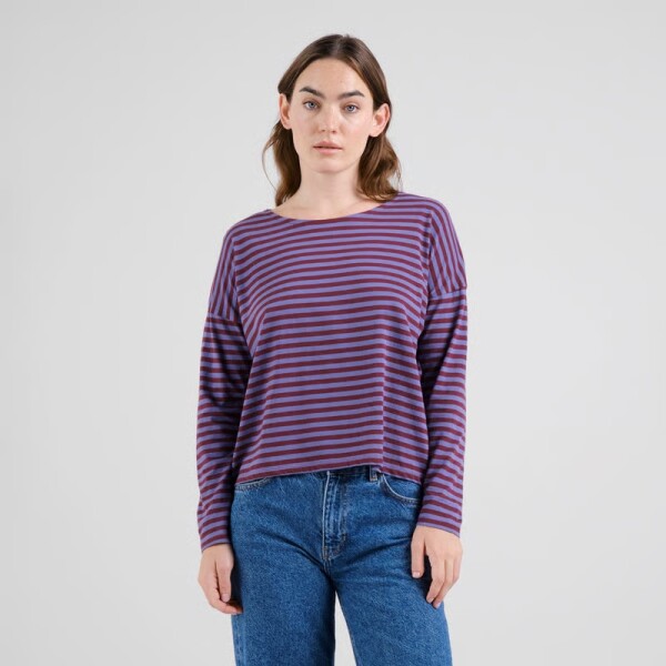 Dedicated Damen Sweatshirt Humledal Stripes Fig Red