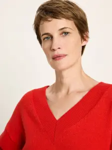 Lanius Damen Pullover mit V-Ausschnitt GOTS red alert