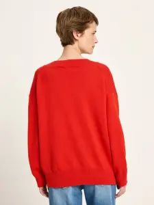 Lanius Damen Pullover mit V-Ausschnitt GOTS red alert
