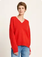 Lanius Damen Pullover mit V-Ausschnitt GOTS red alert
