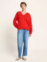 Lanius Damen Pullover mit V-Ausschnitt GOTS red alert