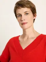 Lanius Damen Pullover mit V-Ausschnitt GOTS red alert