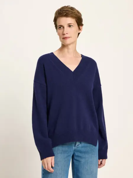 Lanius Damen Pullover mit V-Ausschnitt GOTS purple blue melange