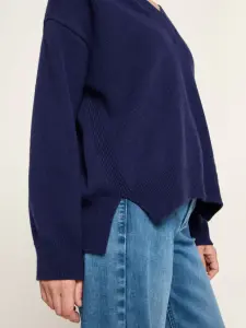 Lanius Damen Pullover mit V-Ausschnitt GOTS purple blue melange