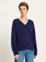 Lanius Damen Pullover mit V-Ausschnitt GOTS purple blue melange