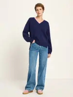Lanius Damen Pullover mit V-Ausschnitt GOTS purple blue melange
