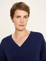 Lanius Damen Pullover mit V-Ausschnitt GOTS purple blue melange