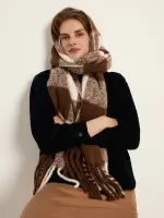 Lanius Damen Schal Karo Schal brown/off-white