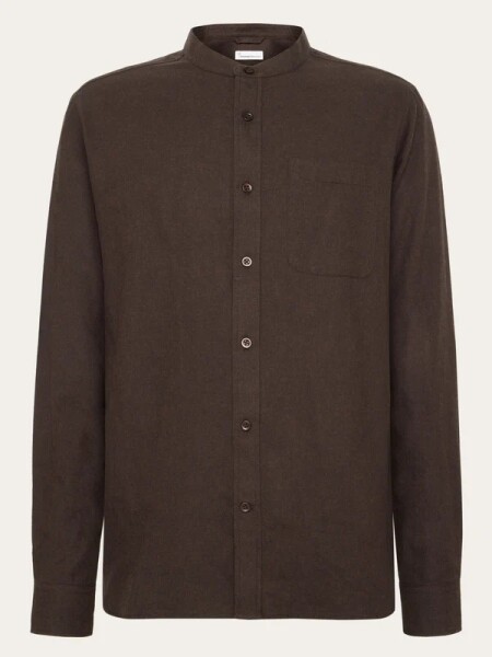 KnowledgeCotton Herren Hemd melangé flannel stand collar shirt Chocolate Torte