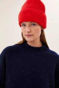 By Bar Beanie Logo scarlet red onesize