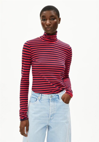 Armedangels Damen Longsleeve Grazilianaa Stripes tinted navy-candy apple