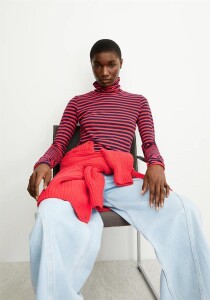 Armedangels Damen Longsleeve Grazilianaa Stripes tinted navy-candy apple