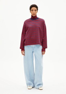Armedangels Damen Pullover Frankaa Maarlen Stripe tinted navy-candy apple