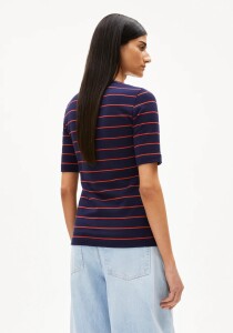 Armedangels Damen T-Shirt Jaanisara Fine Stripe tinted navy-carndy apple