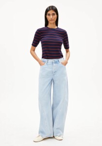 Armedangels Damen T-Shirt Jaanisara Fine Stripe tinted navy-carndy apple
