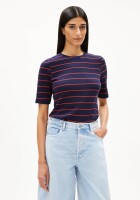 Armedangels Damen T-Shirt Jaanisara Fine Stripe tinted navy-carndy apple