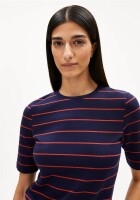 Armedangels Damen T-Shirt Jaanisara Fine Stripe tinted navy-carndy apple