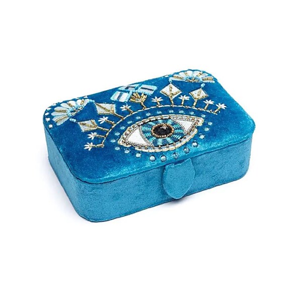 Phoenix Import Schmuck- / Tarotkästchen Samt blau mit Allsehendem Auge