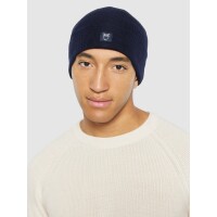 KnowledgeCotton UNISEX Mütze Merino Double Layer Badge Beanie 4210022 Total Eclipse